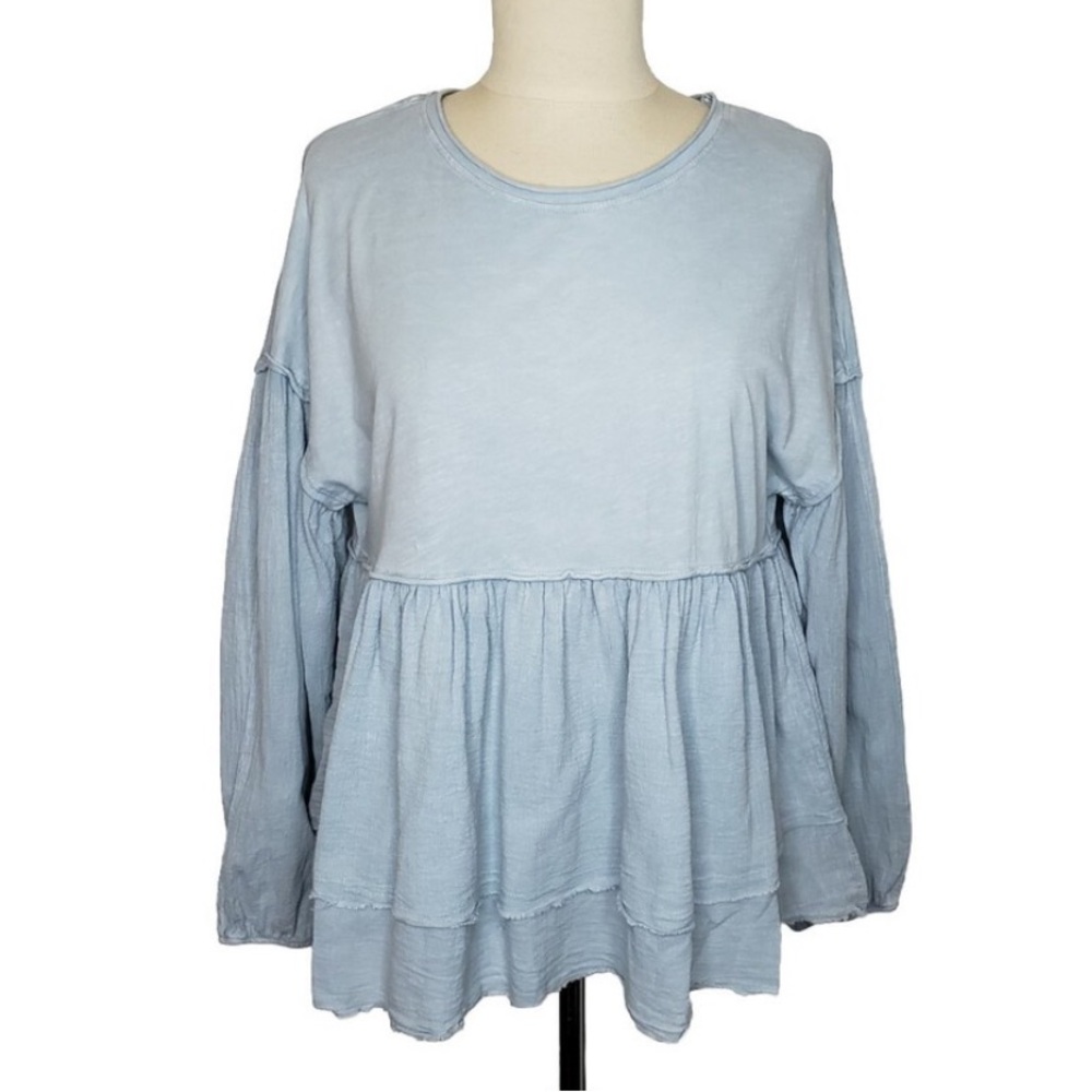 Altar'd State Blue Oversized Boxy Blouse